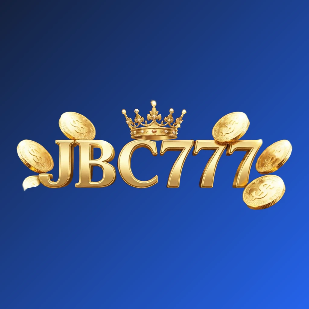 JBC777 casino-style logo featuring golden letters with a crown element and sparkling coins, set in a luxury gaming atmosphere on a transparent background, designed as a horizontal rectangular wordmark for website header